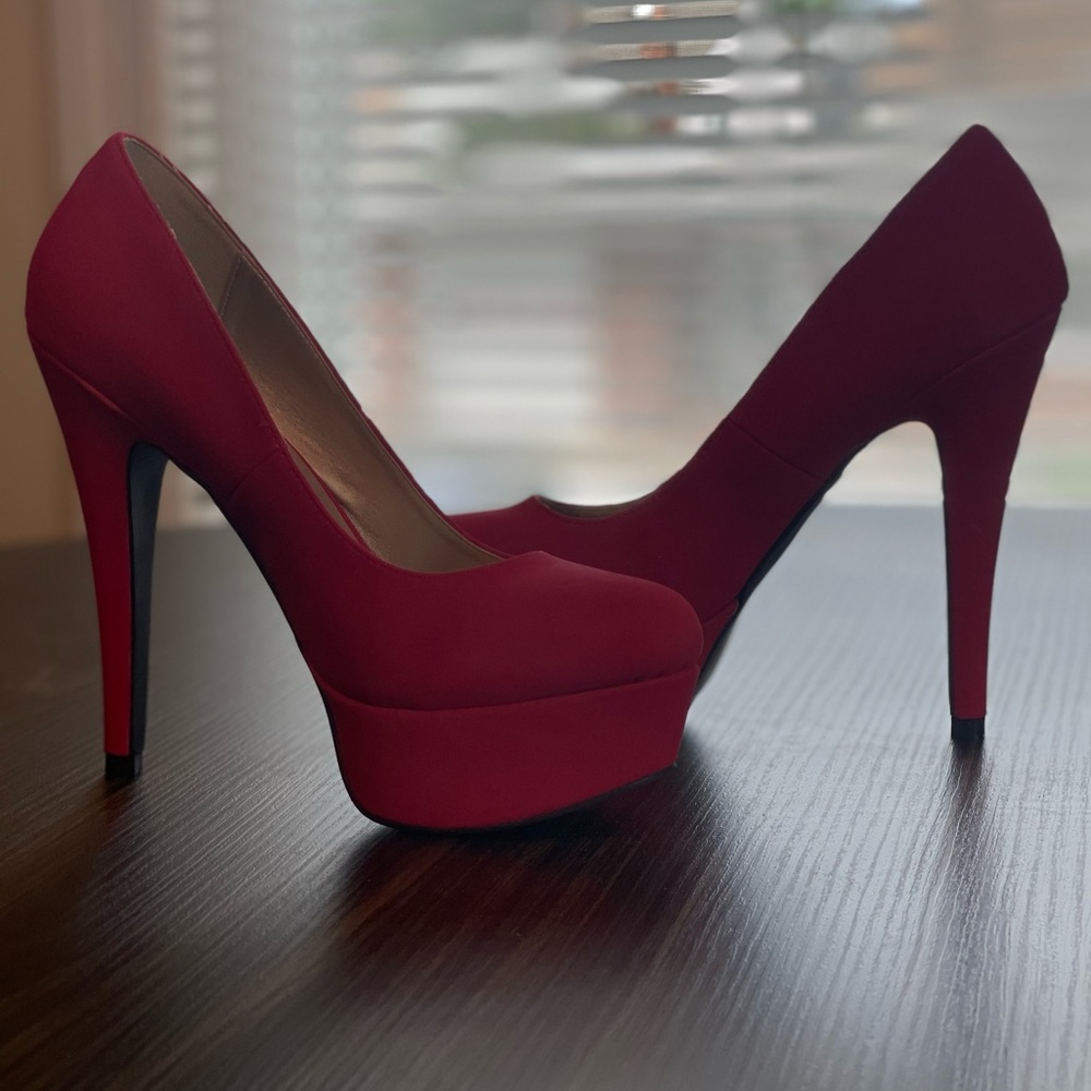 Charlotte Russe Red Nubuck Platform Heels